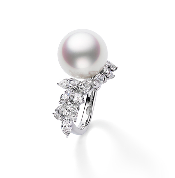 Цветочное кольцо Mikimoto с жемчугом Южных морей и бриллиантами