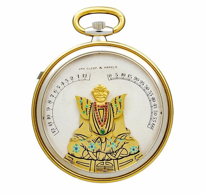 Карманные часы «Китайский фокусник», 1927 г., желтое золото, осмиор, эмаль, механизм Breguet, коллекция Van Cleef & Arpels.
