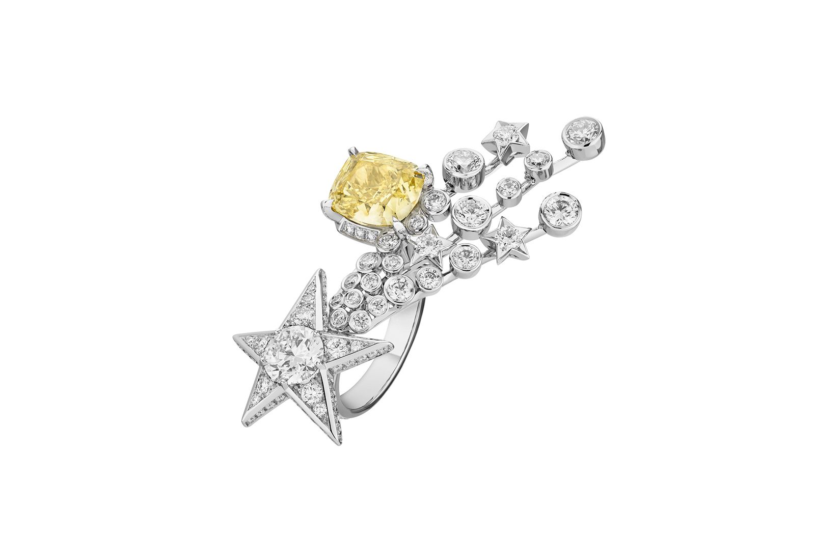 Кольцо Chanel High Jewellery Comete Infinie из белого золота с бриллиантами и желтыми бриллиантами