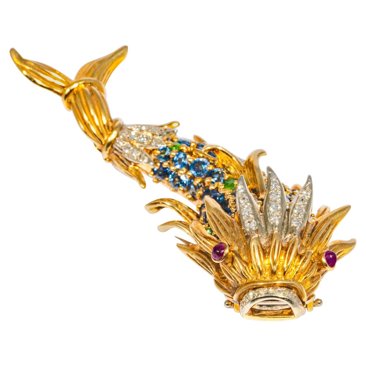 Джин Шлюмберже для Tiffany & Co. Брошь-зажим в виде рыбы с сапфирами и бриллиантами, 20 век