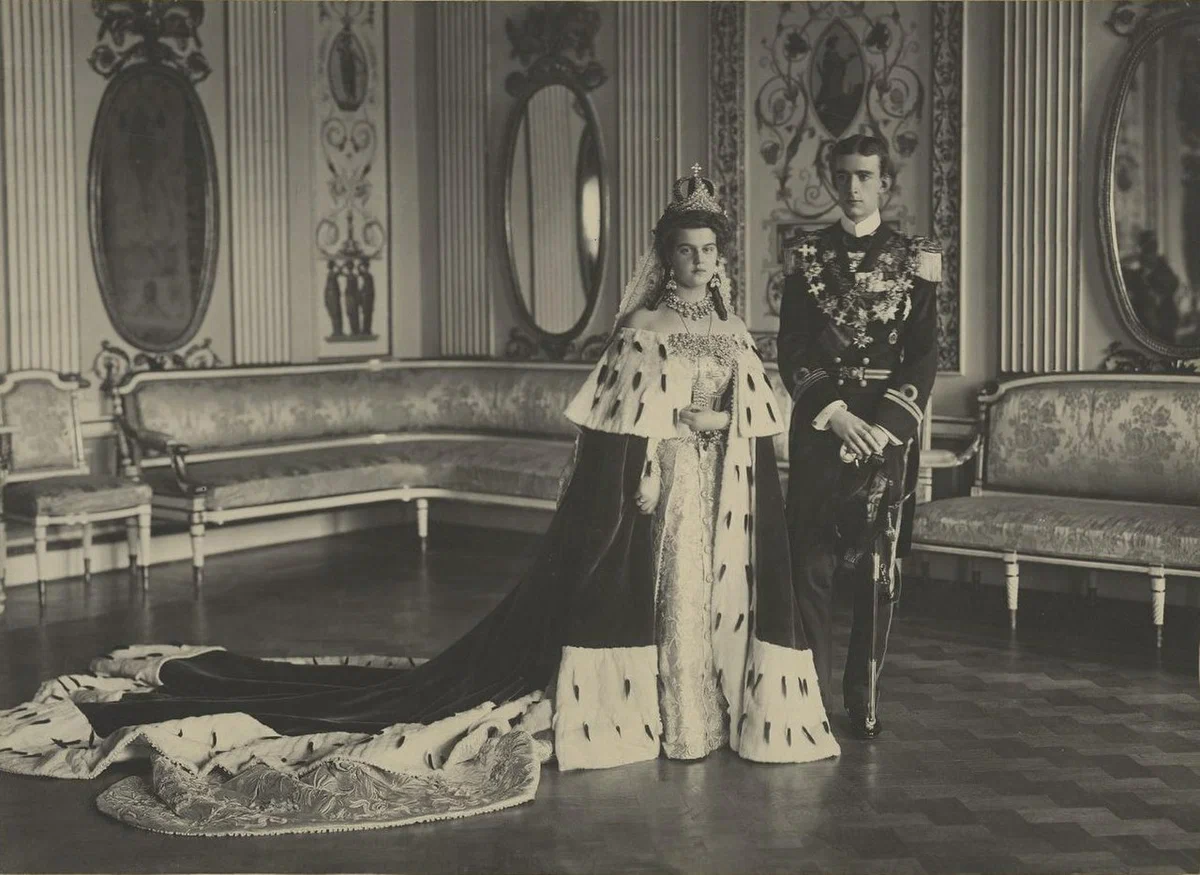 Великая княгиня Мария Павловна и принц Вильгельм Шведский в день свадьбы. 1908