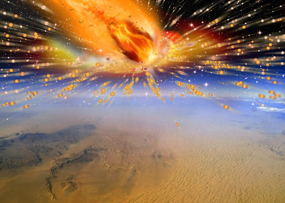 Это впечатление художника от кометы, взорвавшейся над Египтом.  Изображение предоставлено Терри Баккером.