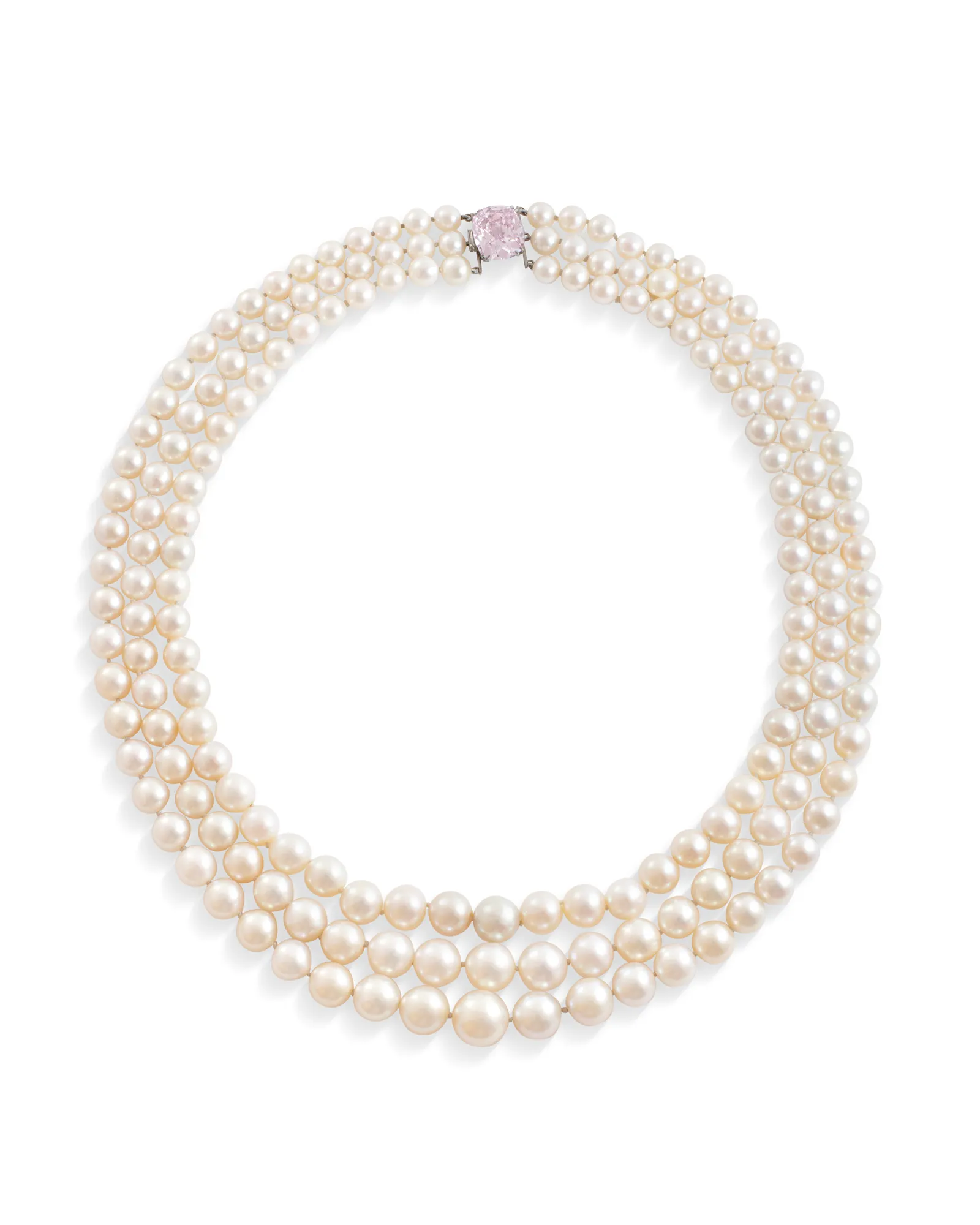With an estimate of 5.7million to 8.2million this Harry Winston necklace of natural pearls features an 11.15ct pink...