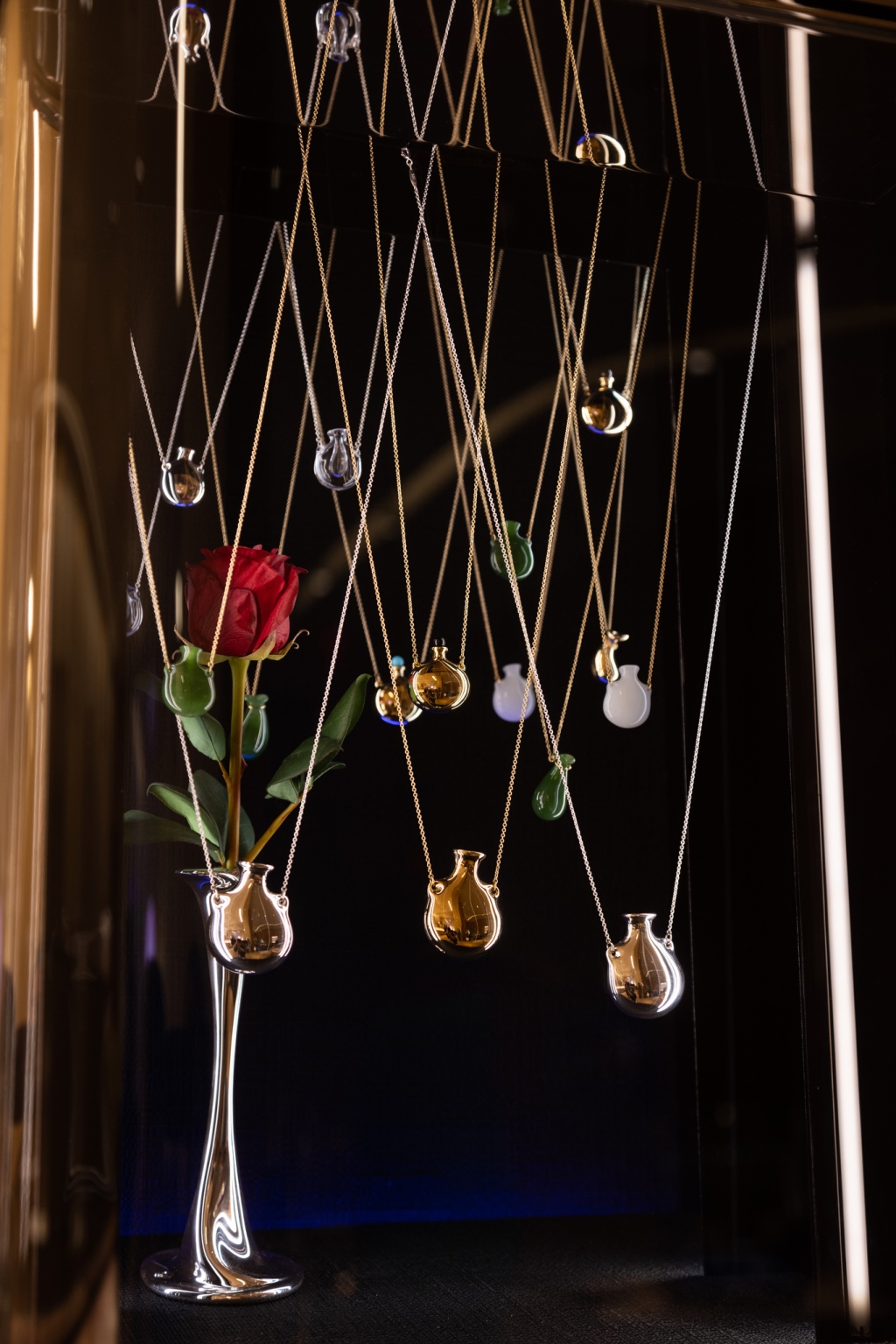 A case of Elsa Peretti-designed vase pendants on Landmark's fourth floor.
