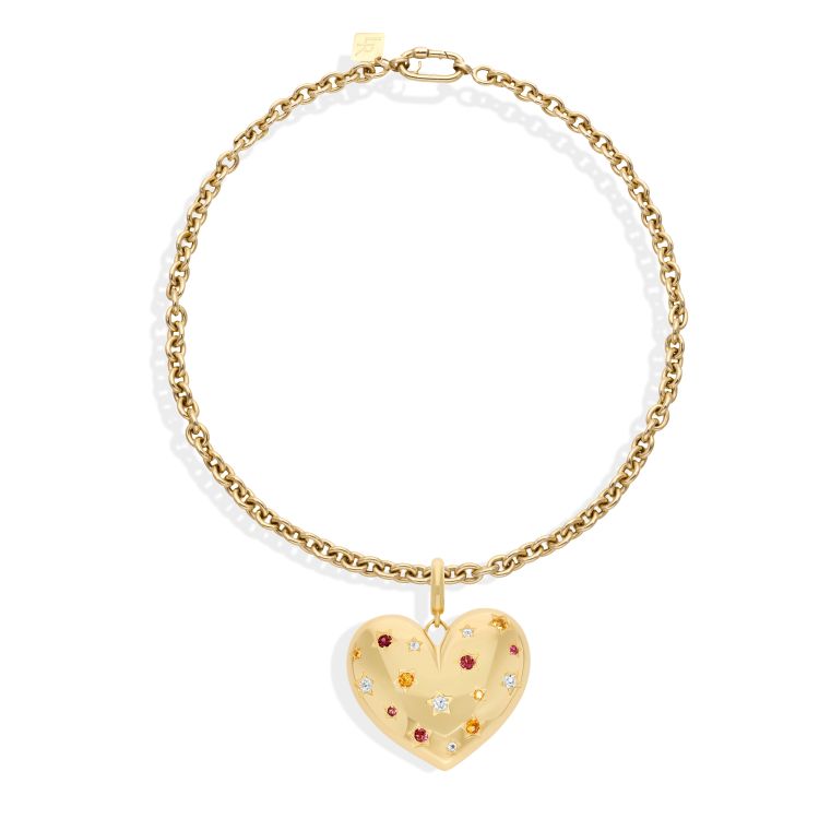 Подвеска-сердце с драгоценными камнями из 14-каратного желтого золота.  (Лорен Рубински)