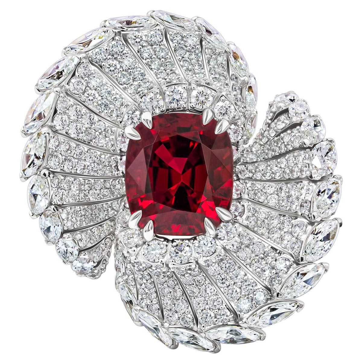 Кольцо с красной шпинелью и бриллиантом, 2021 г.
