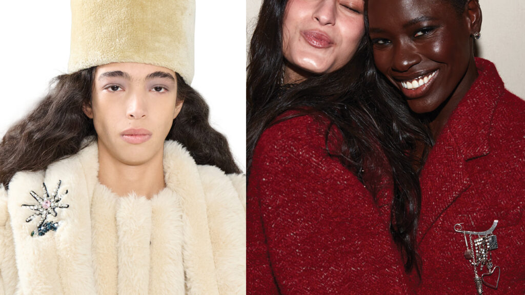 Слева: броши на лацкан с показа Toga. Справа: модели Isabel Marant демонстрируют коллекцию бренда осень-зима 25 года