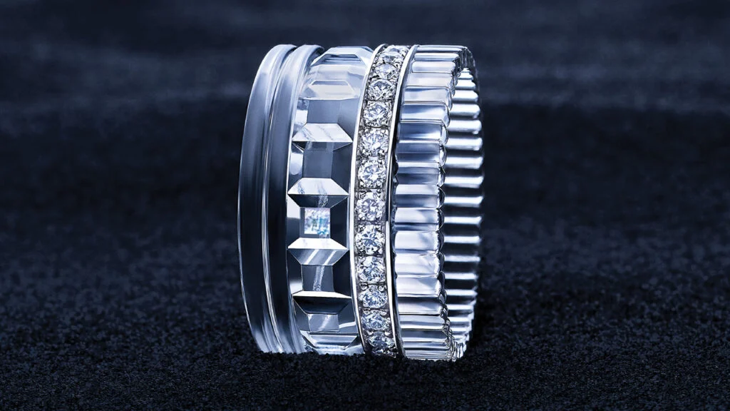 Кольцо Boucheron Quatre 5D Memory из 18-каратного белого золота, бриллиантов и кварцевого стекла Glassomer, изображение