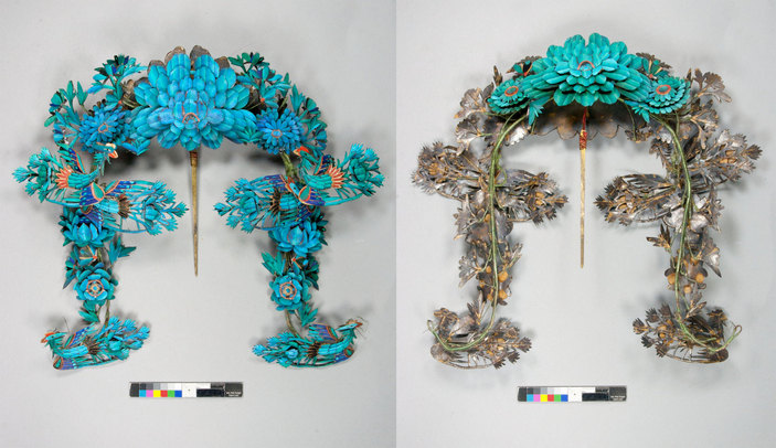 Украшение для волос с перьями зимородка